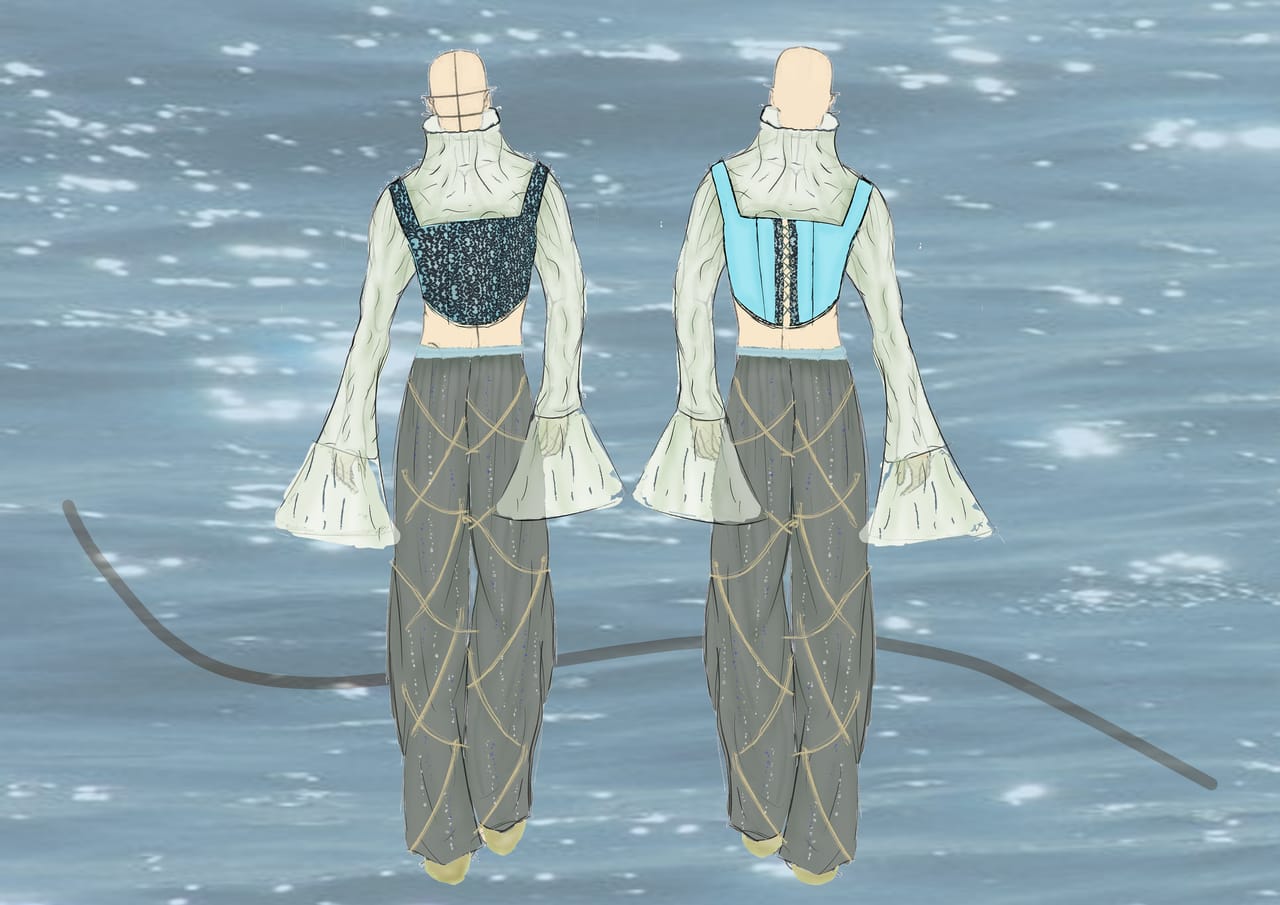 Fashion illustration of the third Acqua Vitae look.