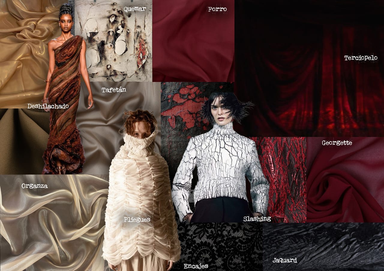 Fabrics and textures mood plate for II Acto.