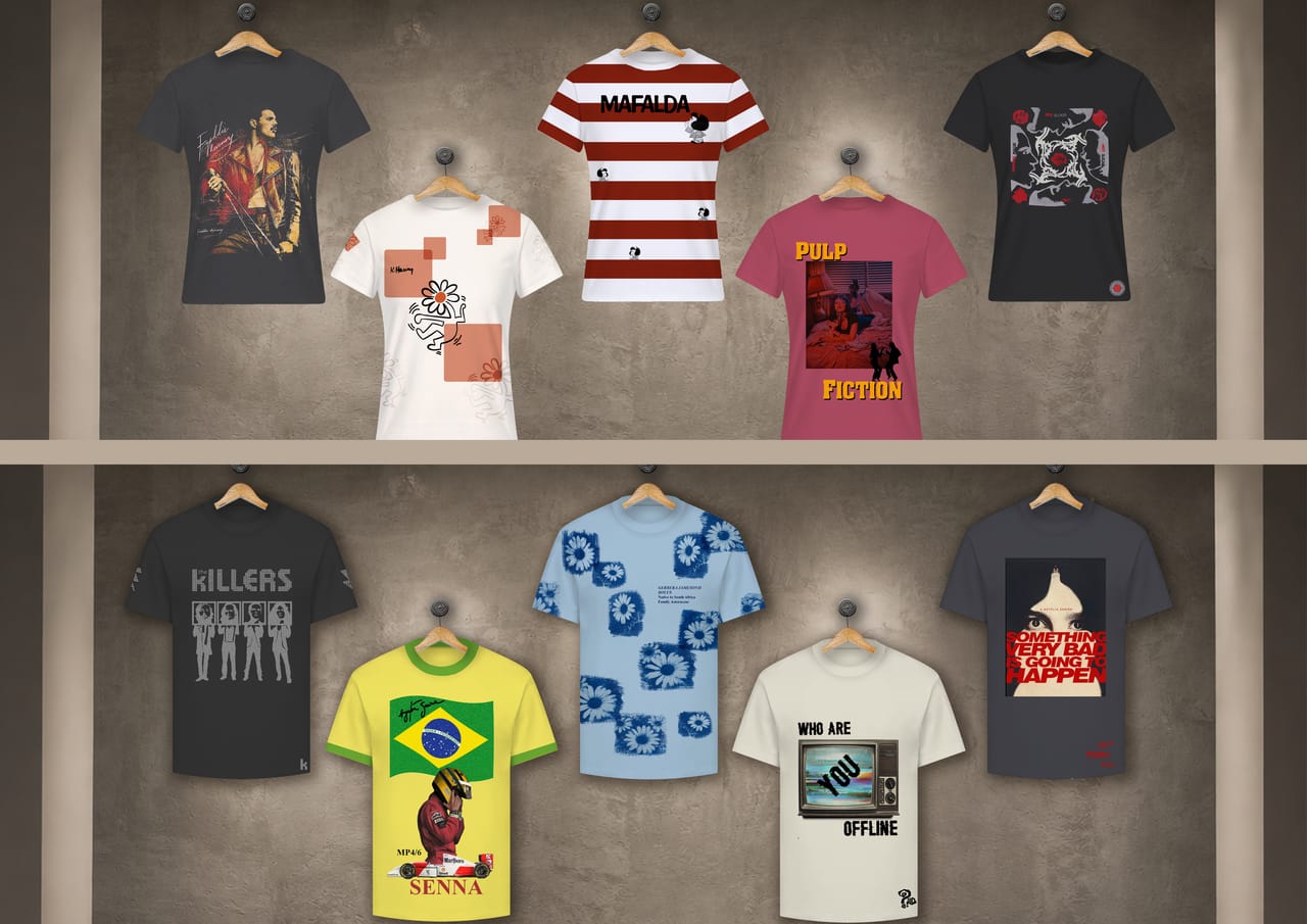 Design plate for GRAPHIC T-SHIRTS: fashion illustrations and technical flat drawings with construction annotations.