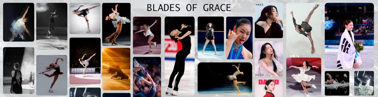 Mood board for the BLADES OF GRACE collection: photographic references, textile samples and the collection title.