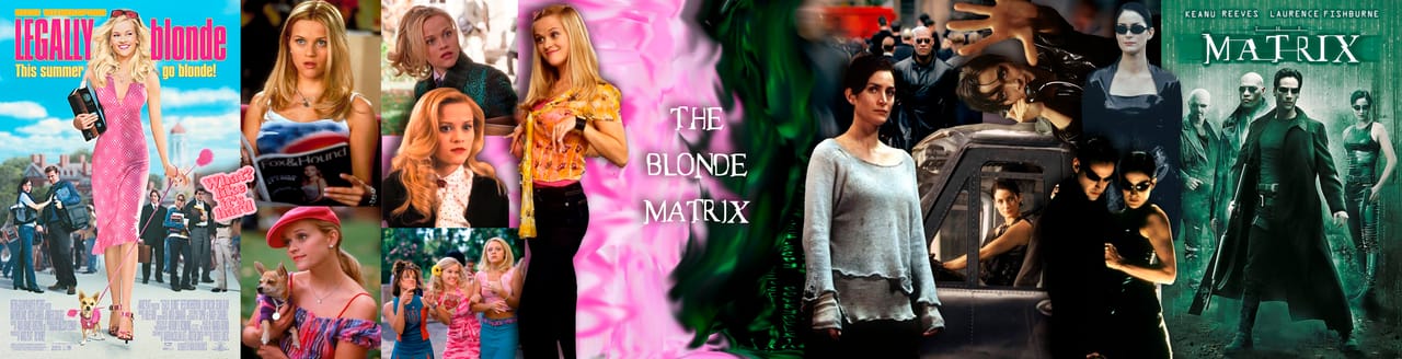 Mood board for the THE BLONDE MATRIX collection: photographic references, textile samples and the collection title.